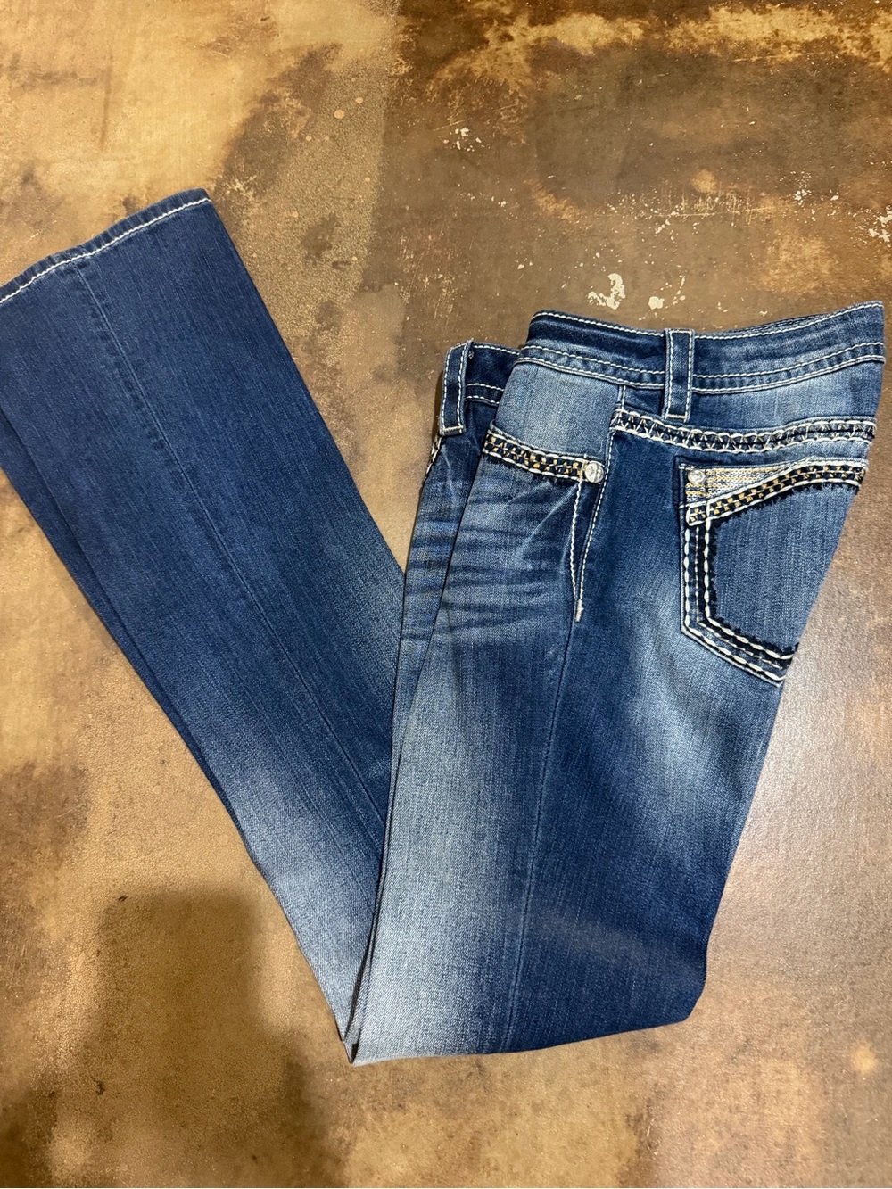 Miss Me Medium Blue Stretch Bootcut Jeans with Embroidered Pockets